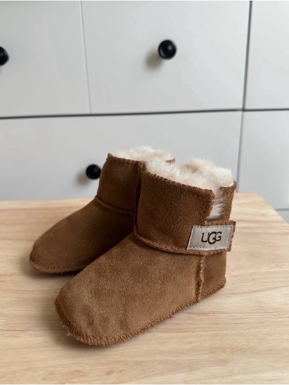 UGG Chestnut Suede Infant Booties with Shearling